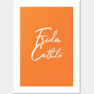 Orange Text W back Cat Frida Cathlo version of - Frida Kahlo Posters and Art